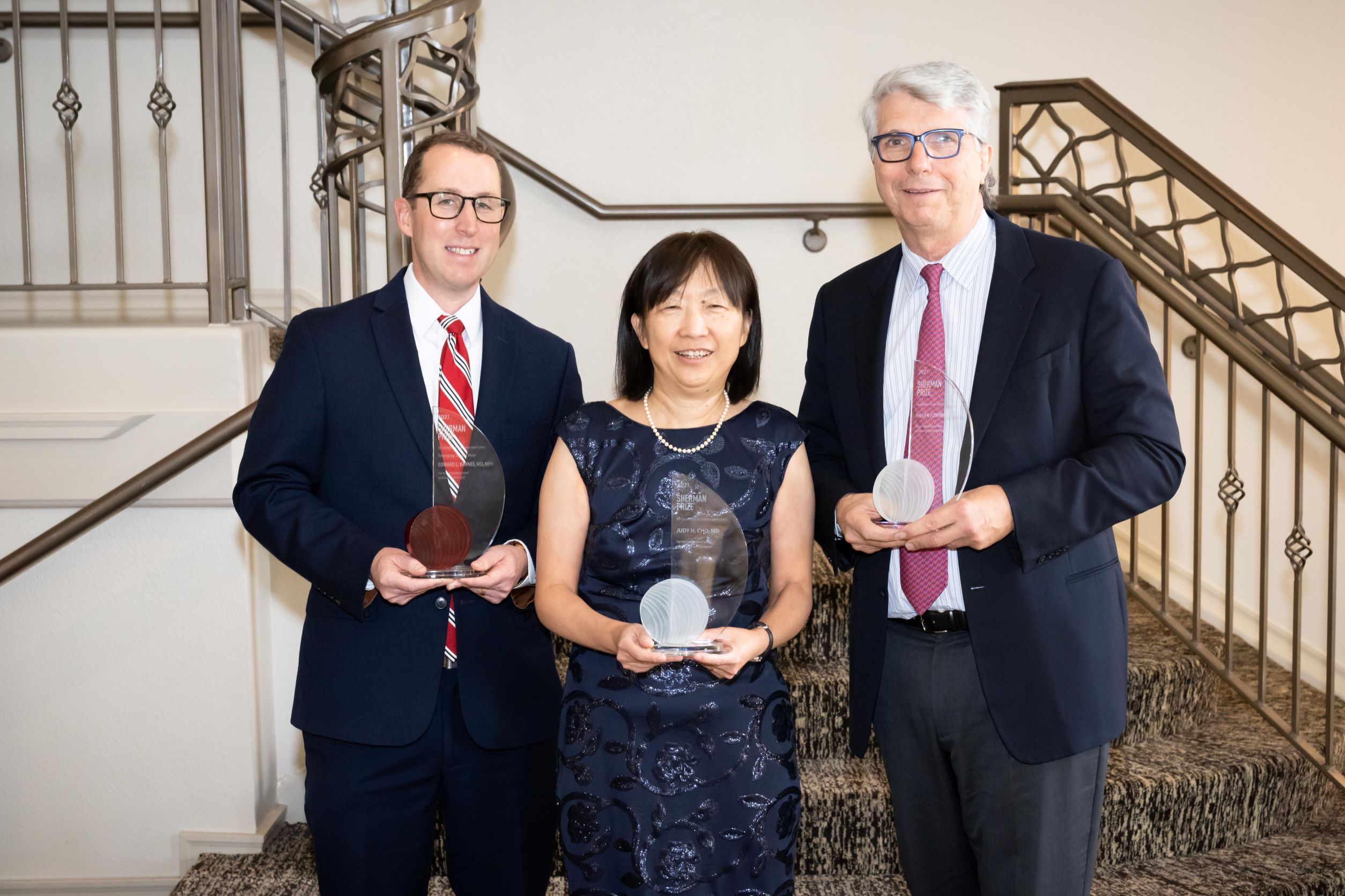 <p>2021 Sherman Prize Recipients: Dr. Edward Barnes, Dr. Judy Cho, and Dr. Phillip Fleshner</p>
