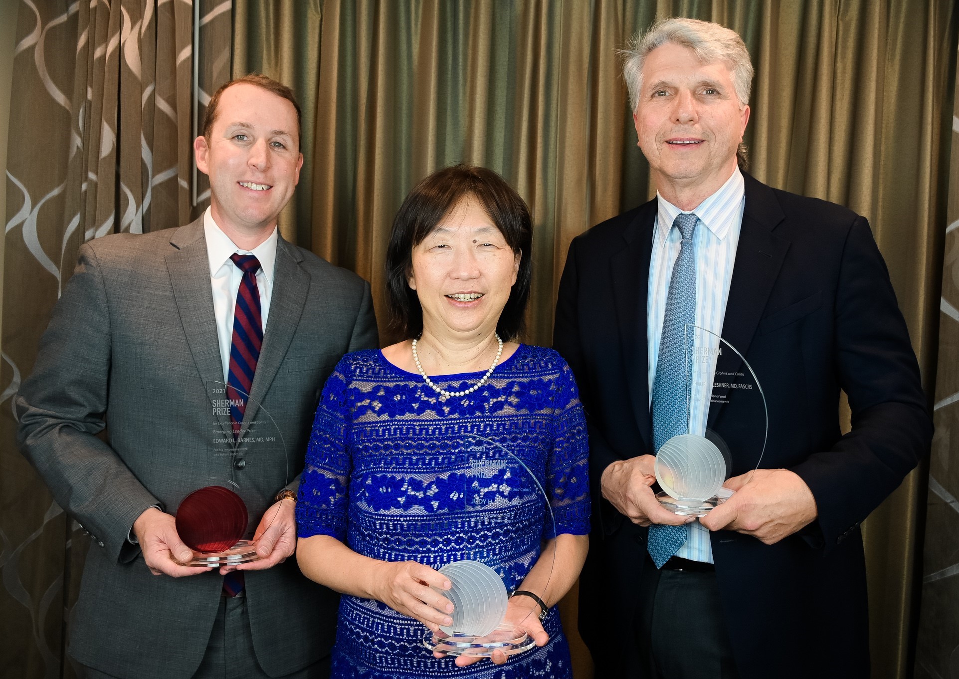 <p>2021 Sherman Prize Recipients: Dr. Edward Barnes, Dr. Judy Cho, and Dr. Phillip Fleshner</p>
