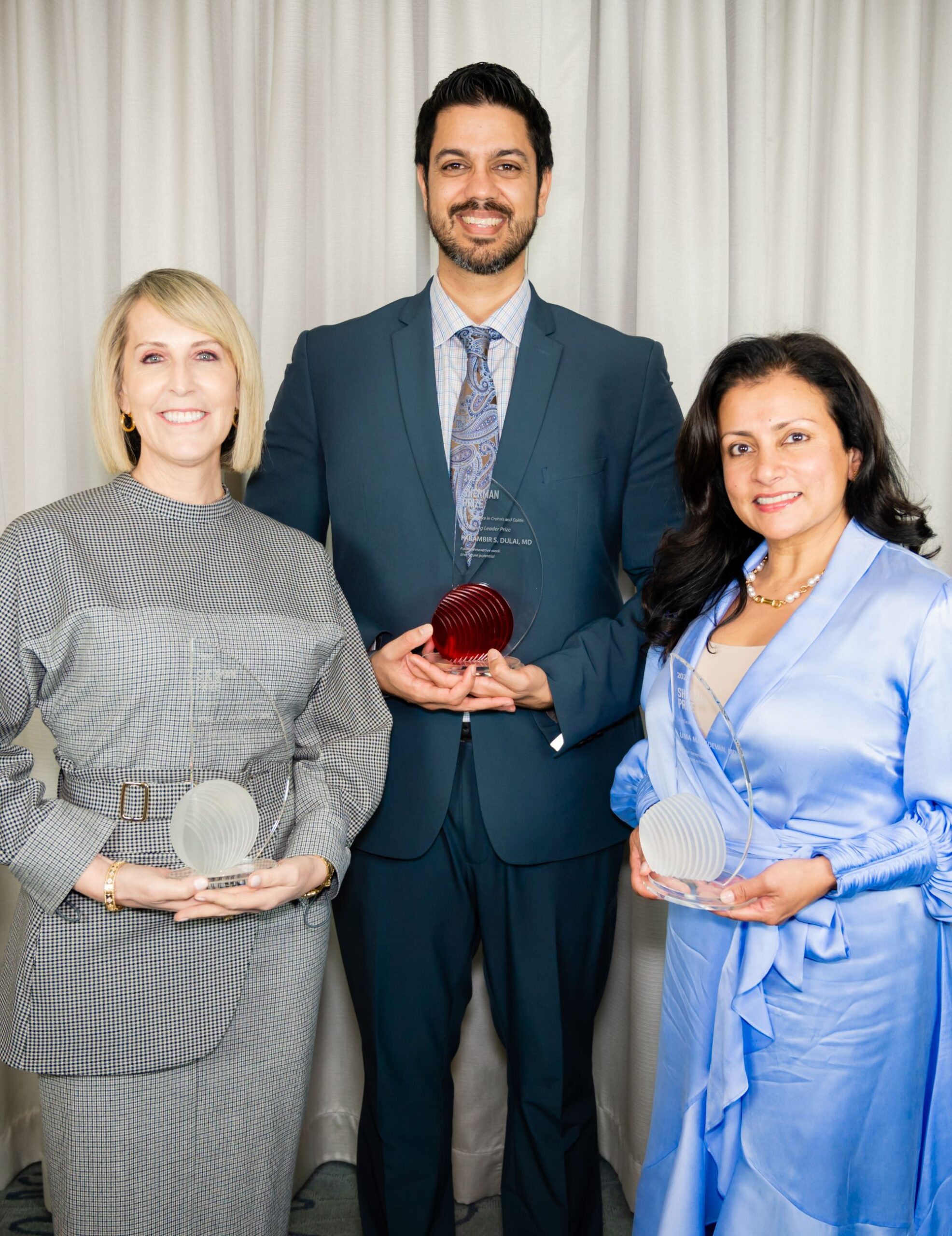 <p>2022 Sherman Prize Recipients: Dr. Marla Dubinsky, Dr. Uma Mahadevan and Dr. Parambir Dulai</p>
