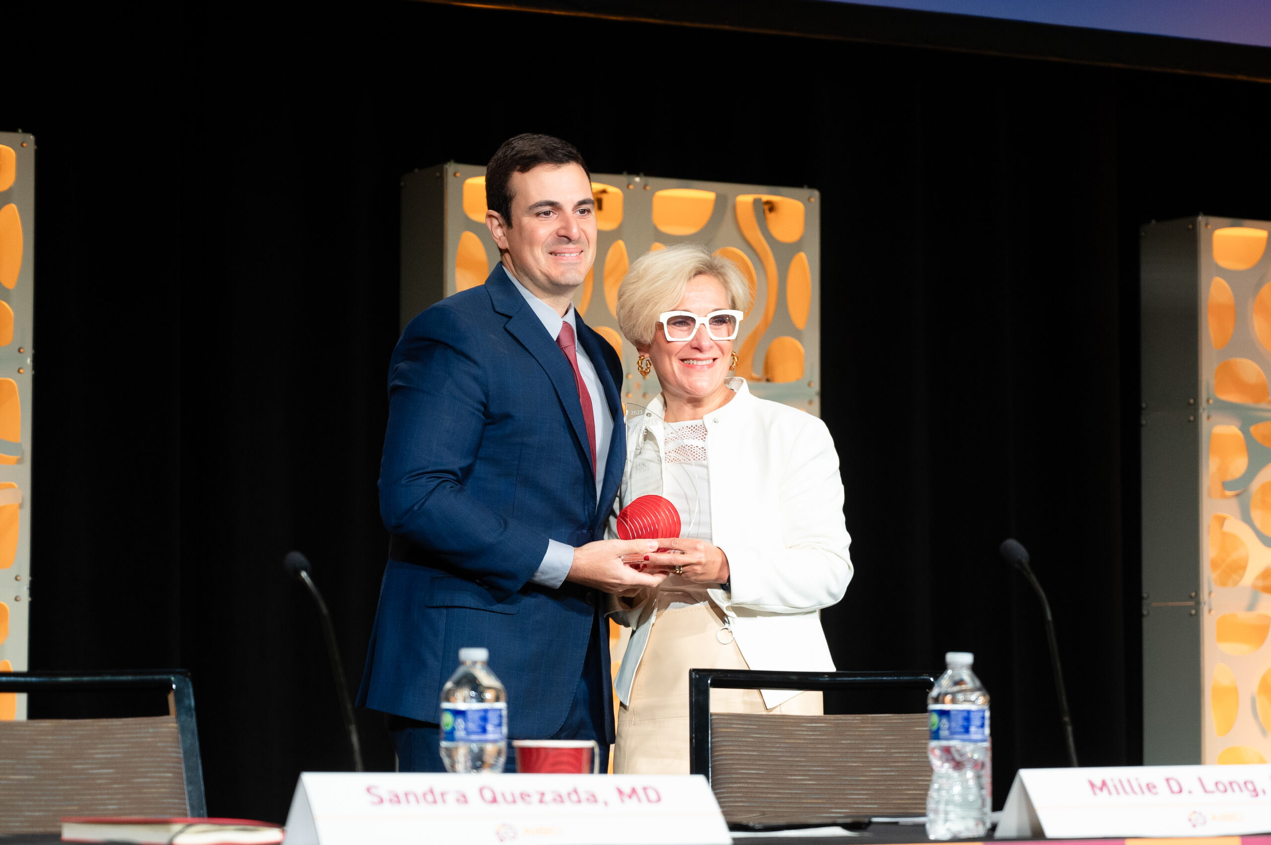 <p>2023 Selection Committee Chair Maria T. Abreu, MD and 2023 Sherman Emerging Leader Prize Recipient Andres J. Yarur, MD</p>
